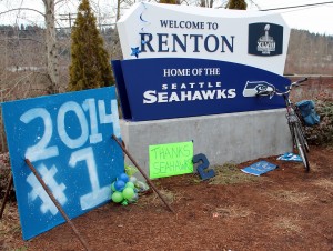 Signs welcomed home Seattle Seahawks.