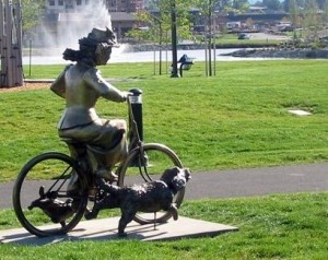 Statue of early 20th century bicyclist 