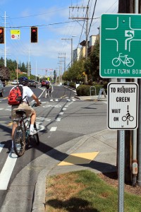 Linden Avenue cycle track -- in the street but separated from traffic