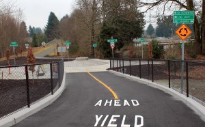 A round-about marks the junction of two trails in Lacey