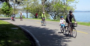Families riding bikes on Bicycle Sunday
