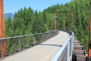 John Wayne Pioneer Trail trestle brushes treetops