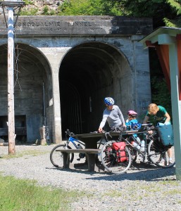 Family at the tunnel entrance