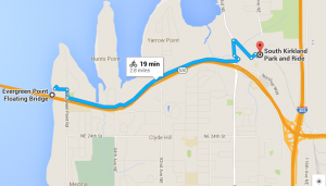 Route from Kirkland P and R to Evergreen Bridge