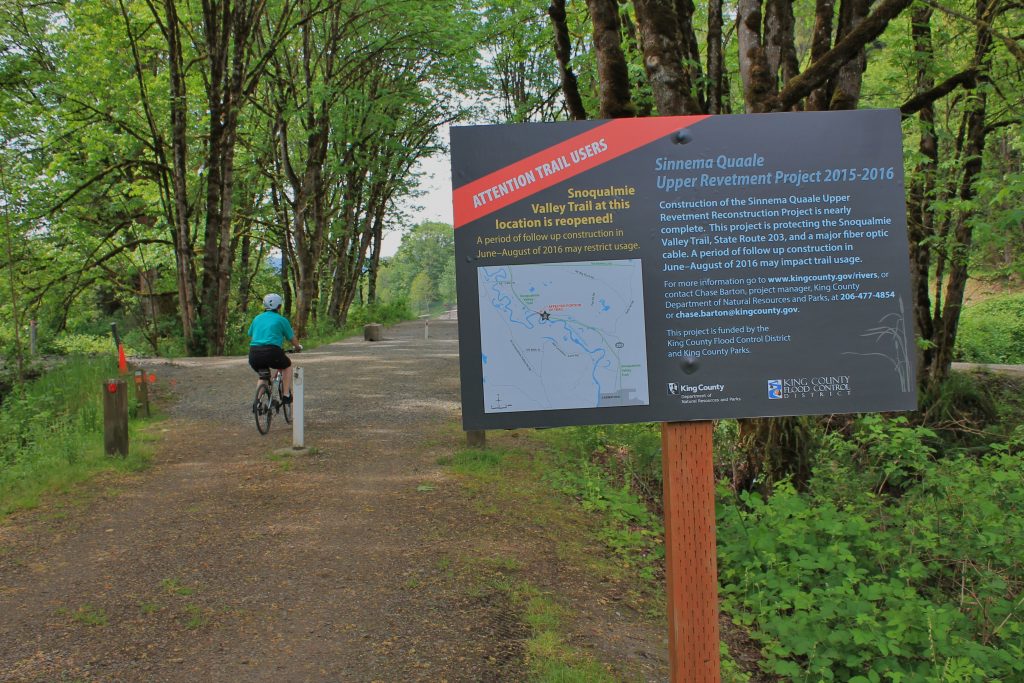 Sign tells of temporary opening on Snoqualmie Valley Trail